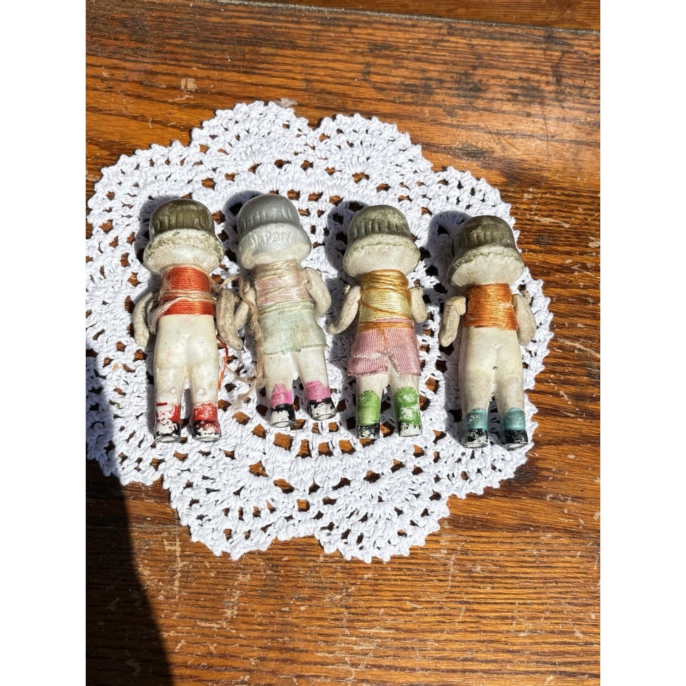 Antique Hinged Bisque Porcelain Dolls 4" Tall Set of 4 Japan Dionne? - Picture 15 of 16